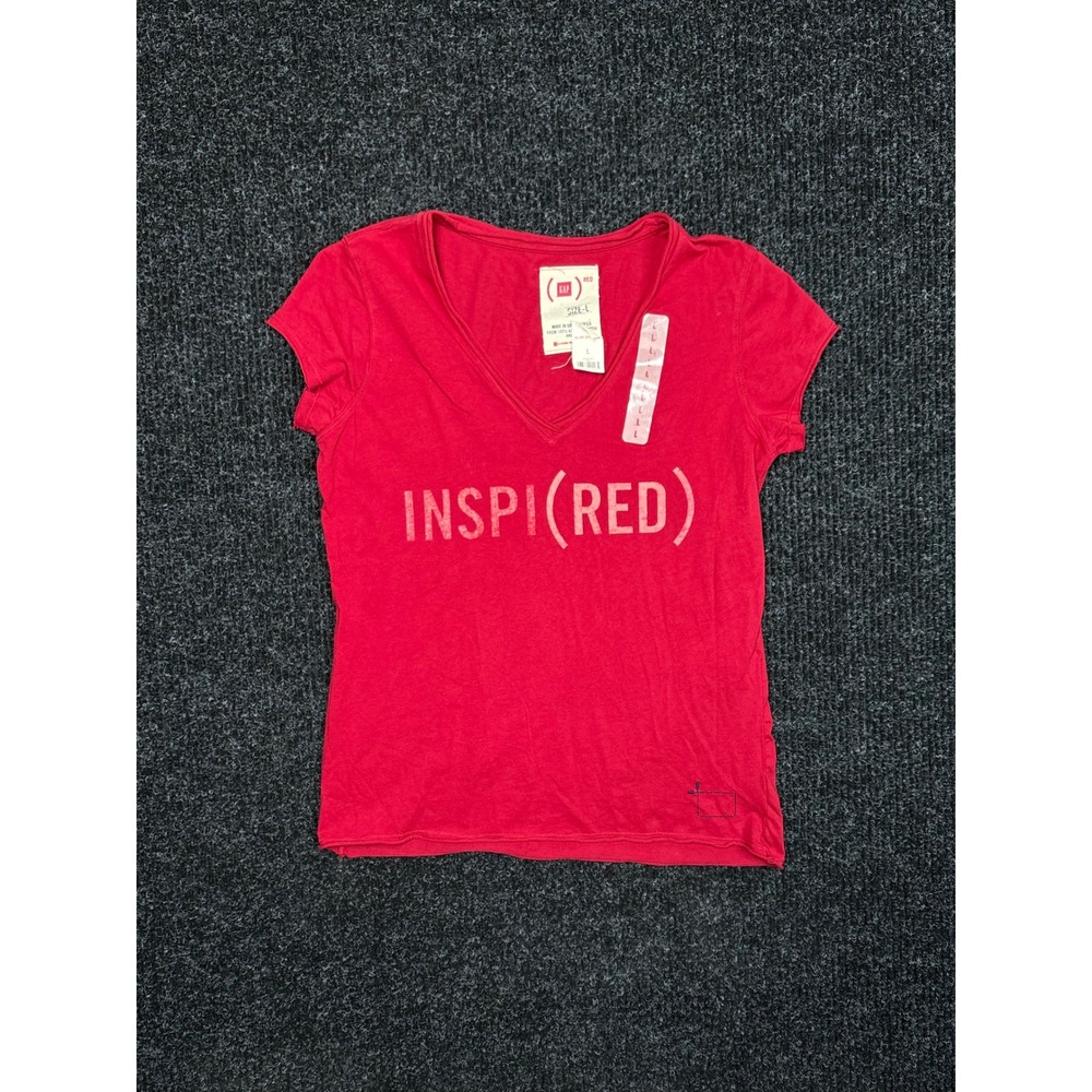 Gap RED Womens Large V-Neck Graphic T-Shirt Red Short Sleeve Inspi(red) Cotton